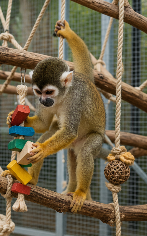 Young primate receiving enrichment