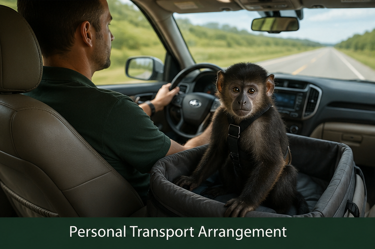 Primate Delivery Personal Transport Arrangement, Personal domestic transportation for an approved primate placement